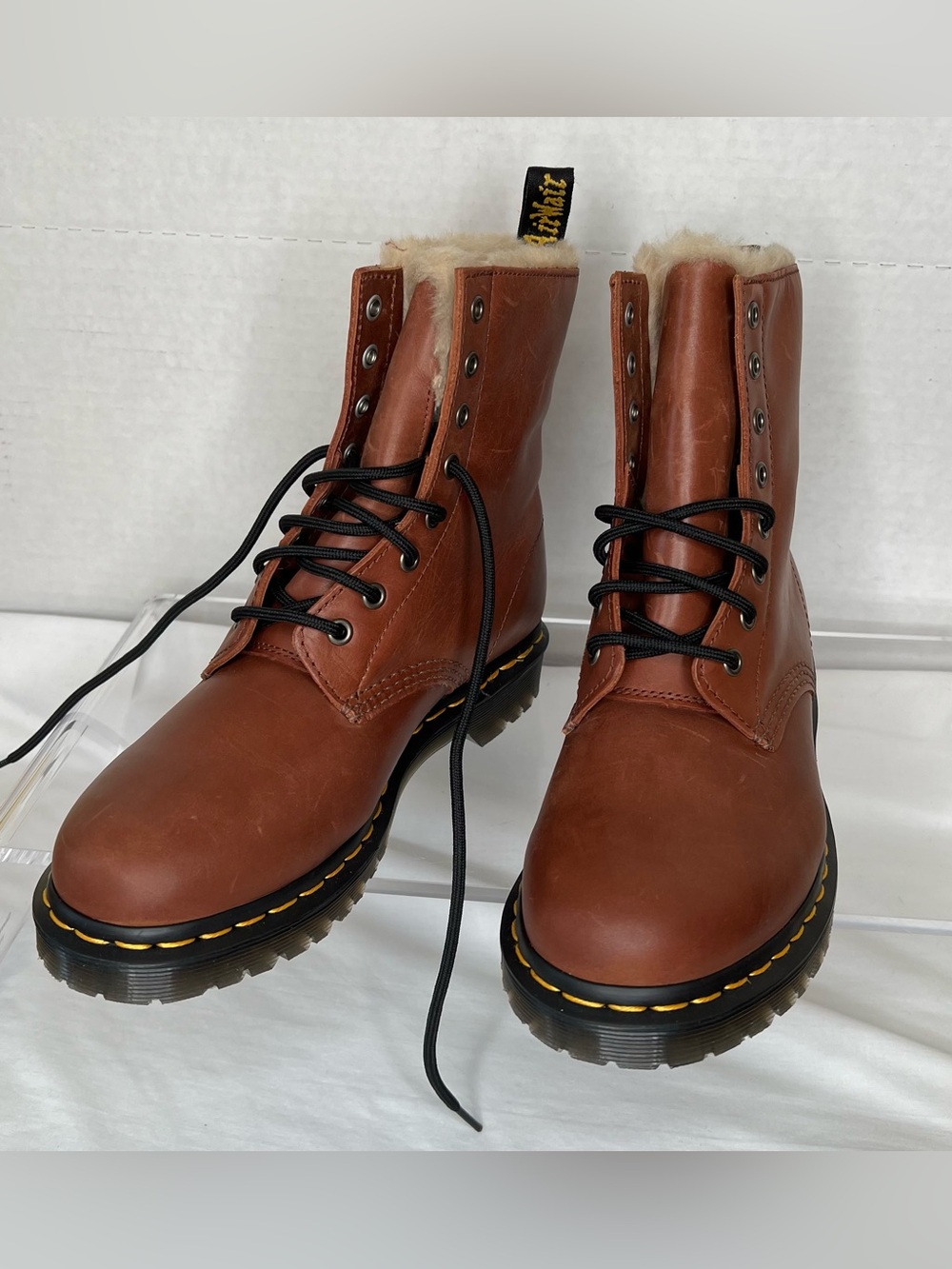 Dr. Martens 1460 Serena Faux Fur Leather Boot, Tan Farrier Leather, Women’s 9